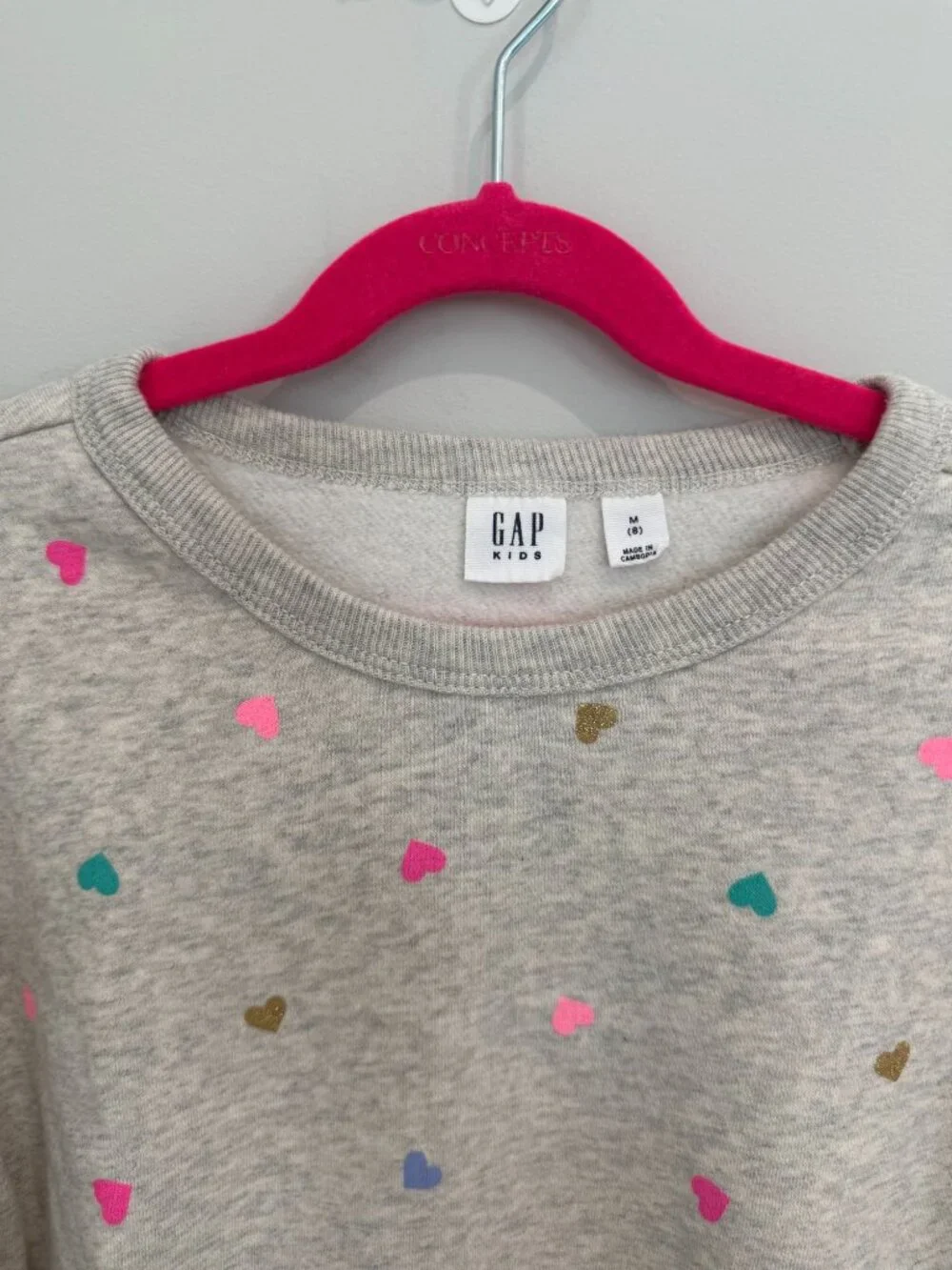 Gap Kids Girls Gray Heather Sweatshirt Size Medium 8 Multi Color Glitter Hearts